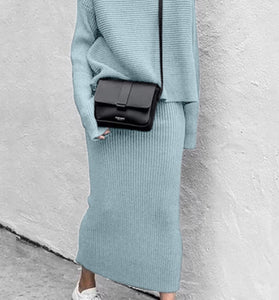 Ribbed Turtleneck Skirt Set
