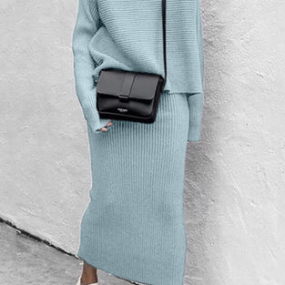 Ribbed Turtleneck Skirt Set