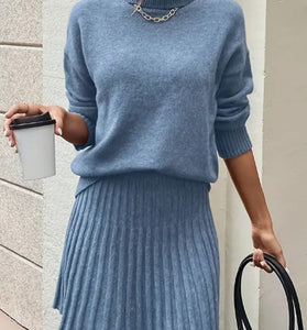 Chic Ribbed Turtleneck Skirt Set