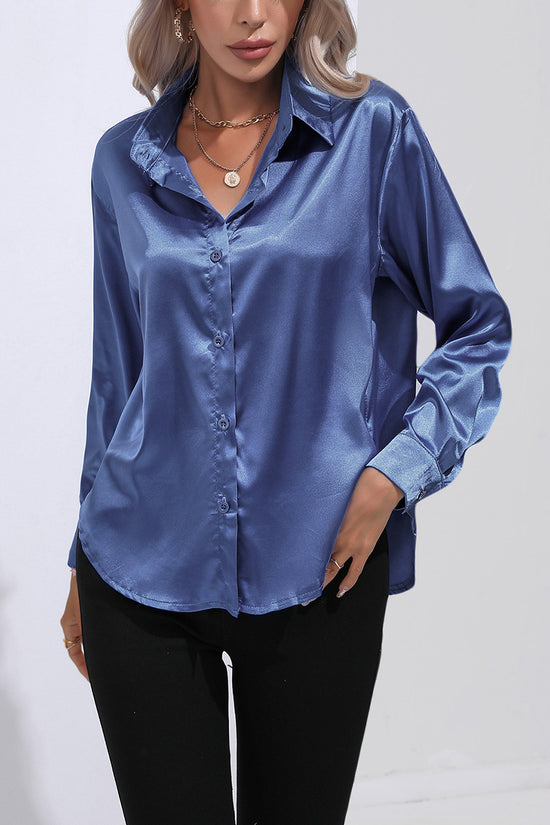 Elegant Long Sleeve Button-Up Blouse