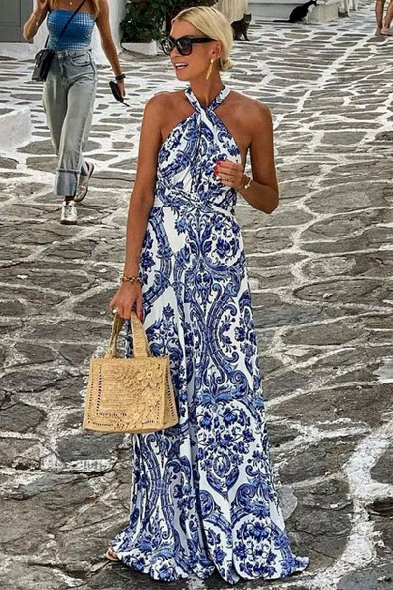 Halter Maxi Dress with Printed Details