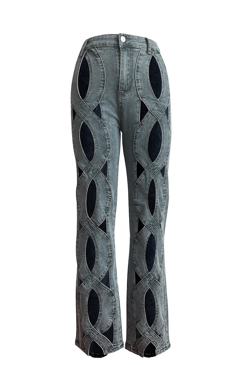 Cut-Out Detail Straight Leg Jeans