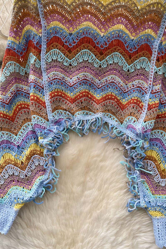 Handcrafted Wave-Pattern Knit Blouse