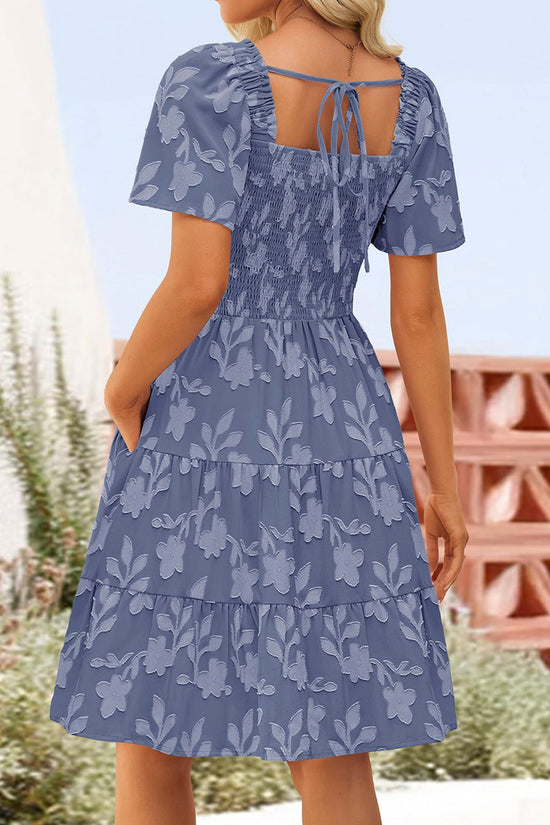 Floral Smocked Square Neck Casual Dress