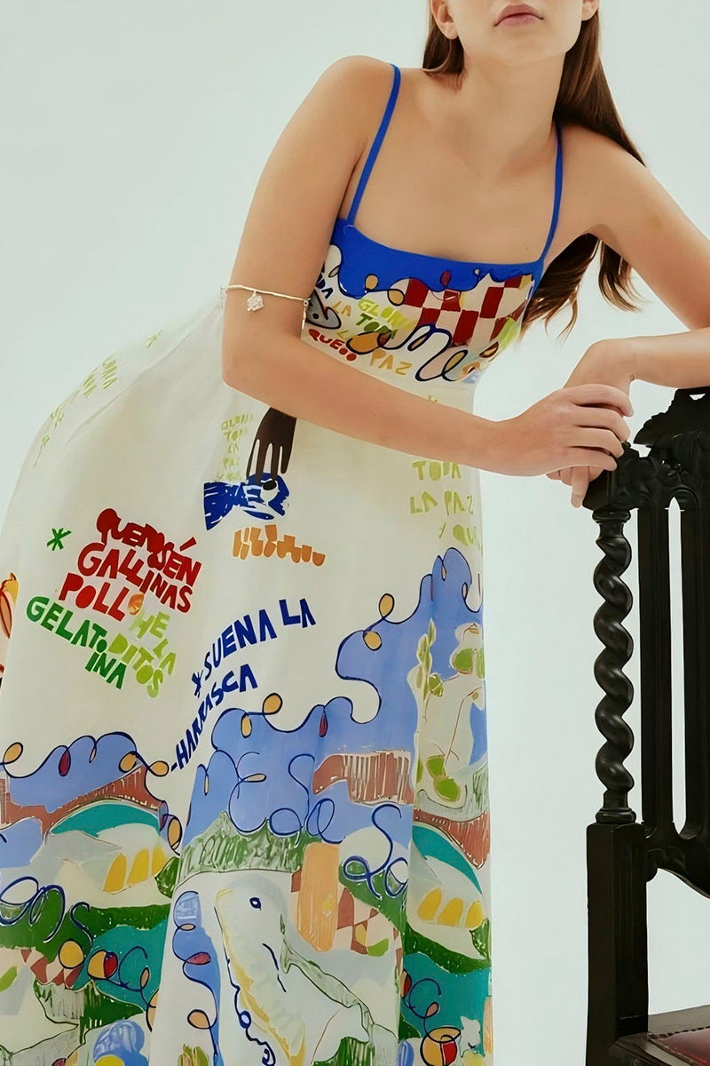 Graphic Print Sleeveless Maxi Dress