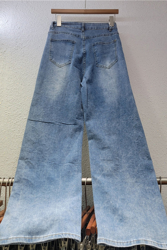 Floral Cutout Wide Leg Denim Jeans