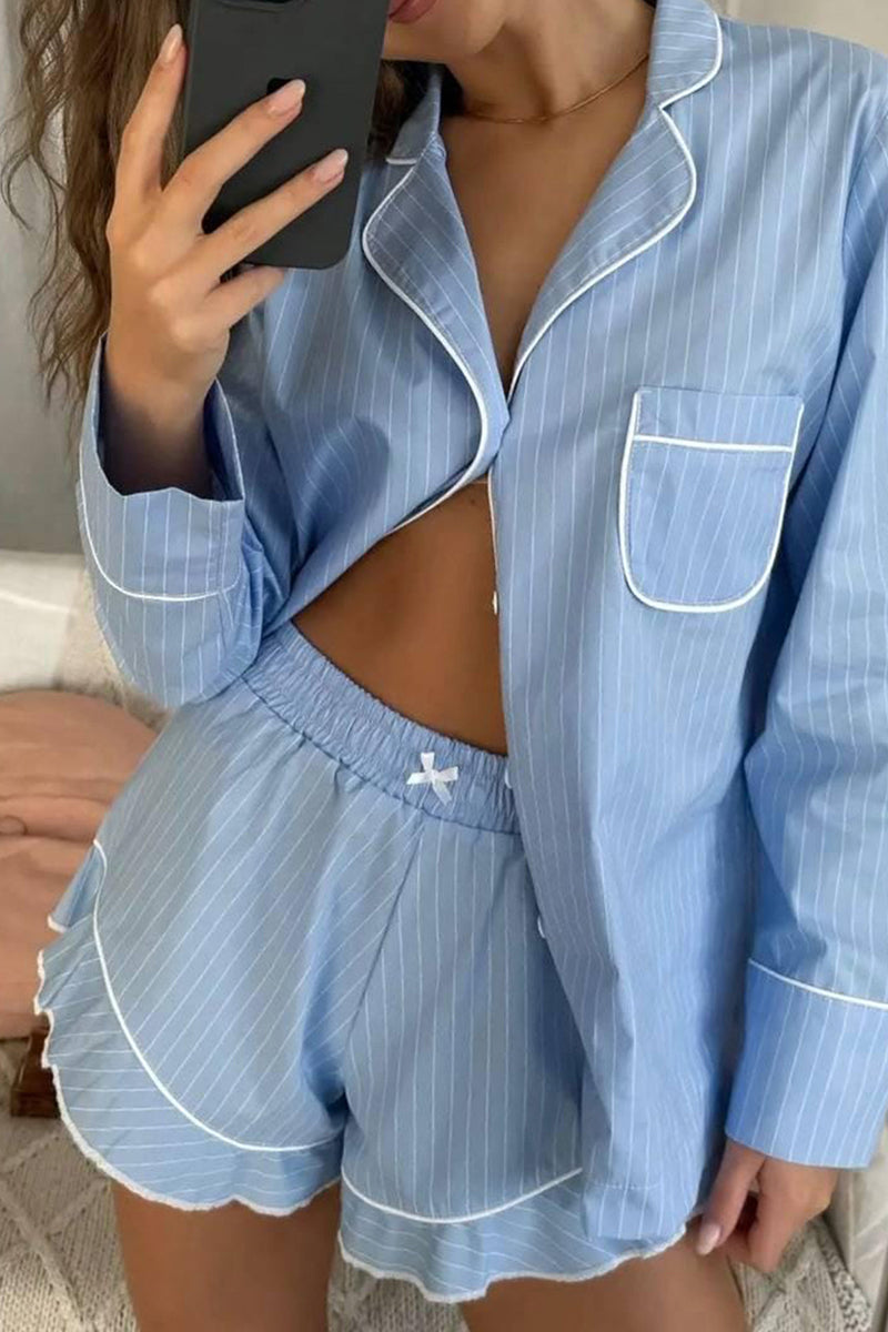 Striped Scallop Trim Loungewear Set