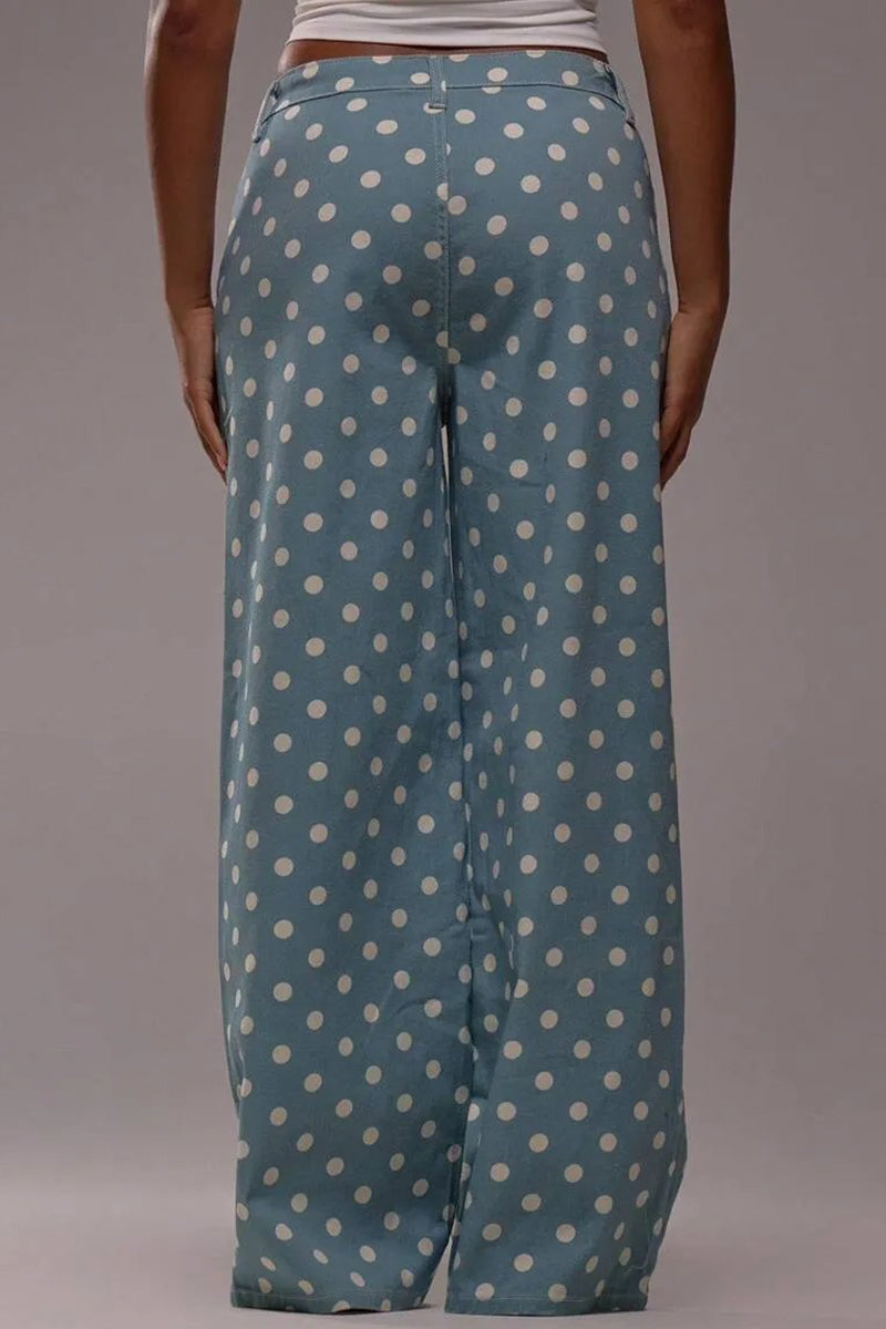 Polka Dot High-Waist Straight Jeans