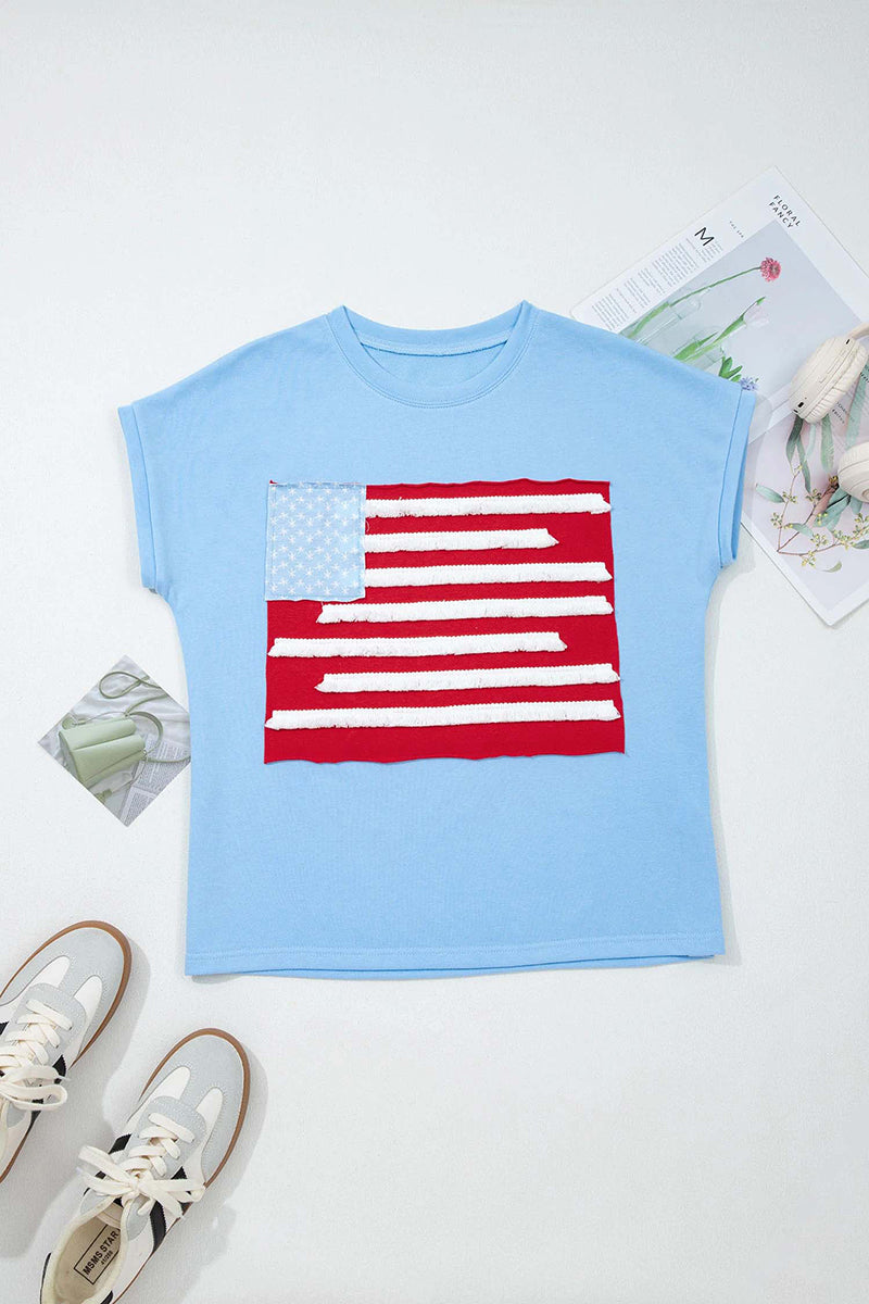 USA Flag Textured Patchwork Short Sleeve Tee