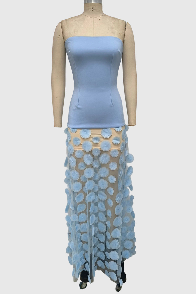 Strapless Sheer Polka Dot Evening Gown