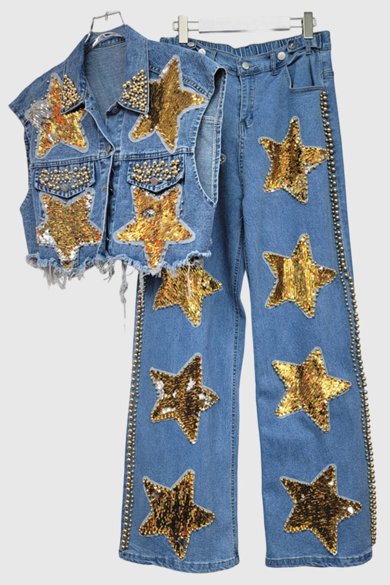 Star Embellished Denim Vest