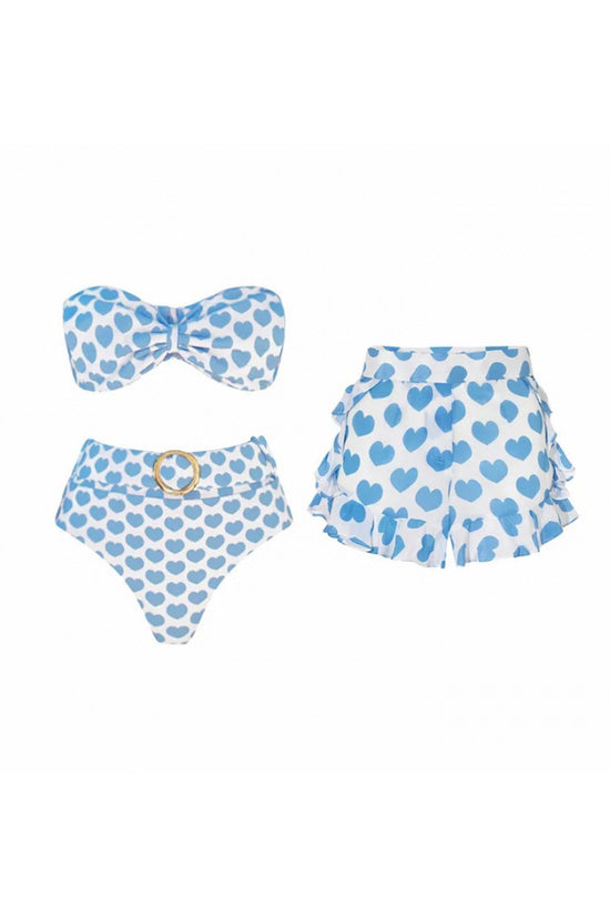 Heart Print Bikini Set with Cover-Up Shorts