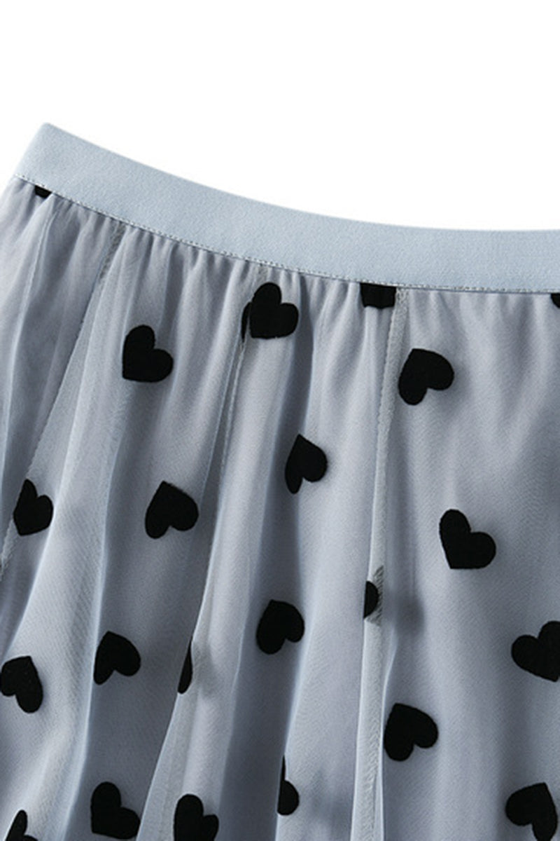 Heart Print Pleated Midi Skirt
