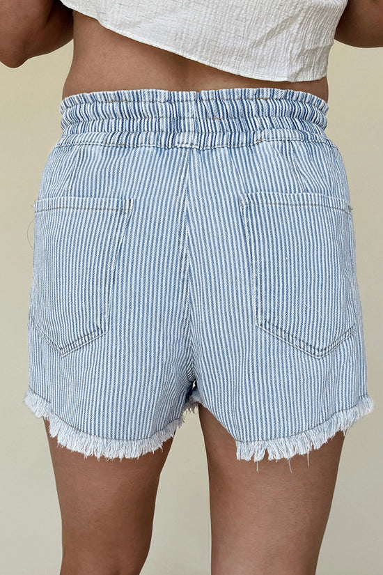 Striped Drawstring Denim Shorts