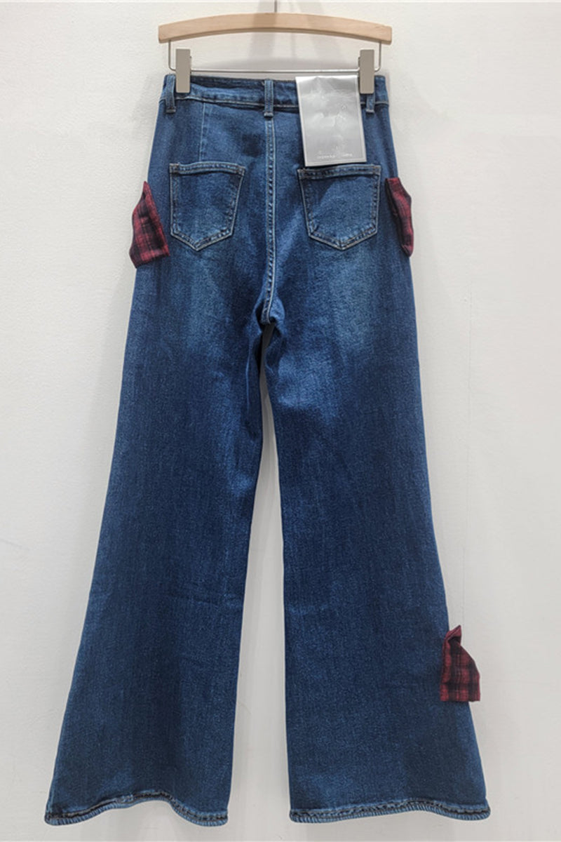Bow-Accent Straight Leg Denim Pants
