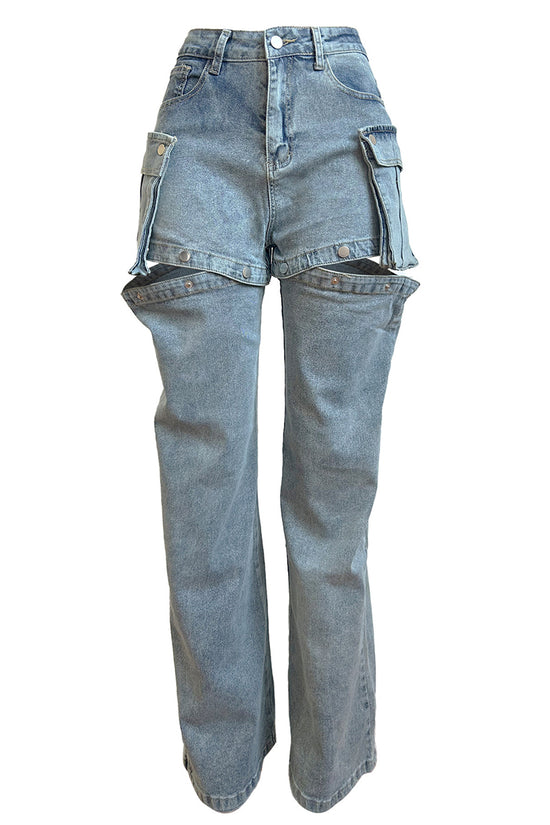 Cutout Pocket Straight Jeans