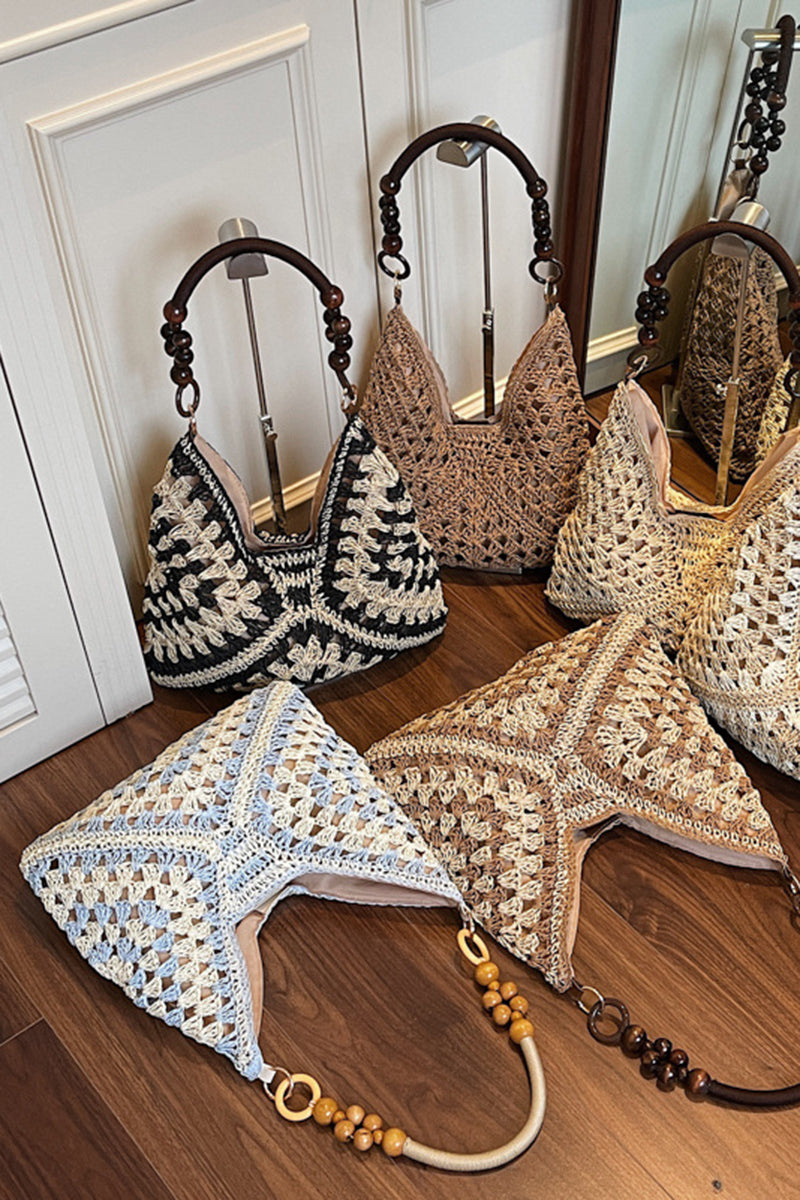 Crochet Patterned Handbag with Beaded Handle