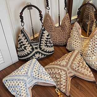 Crochet Patterned Handbag with Beaded Handle