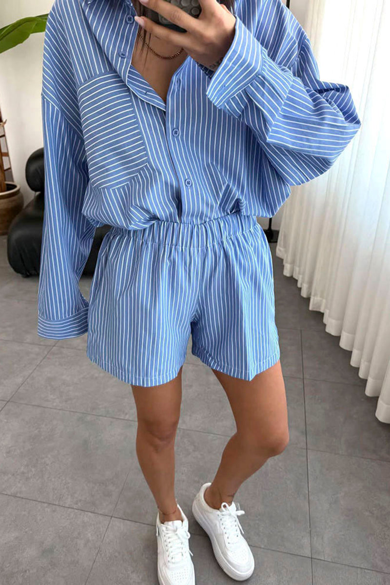 Striped Relaxed Shirt and Shorts Set