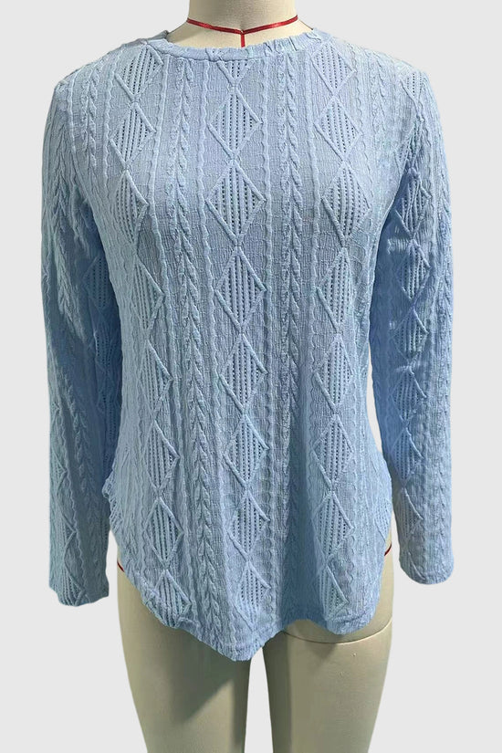 Textured Long Sleeve Casual T-Shirt