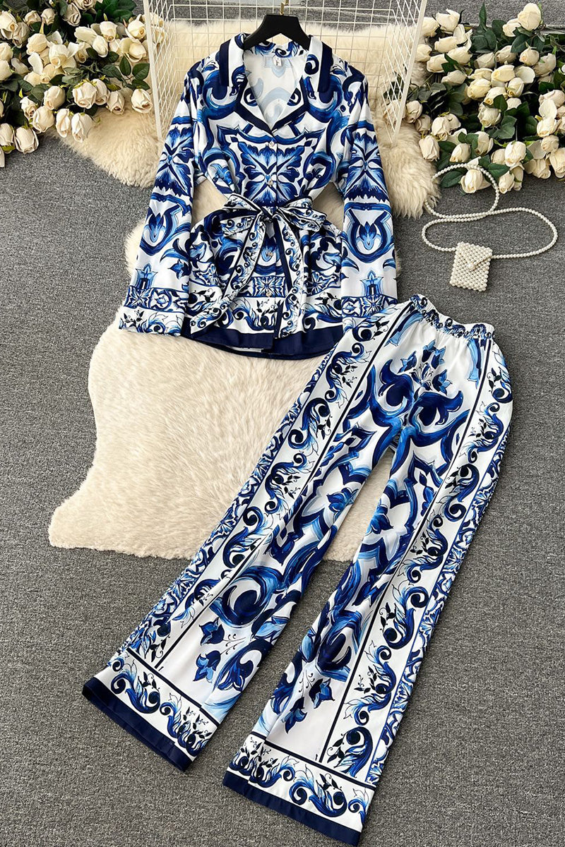 Ornate Print Long Sleeve Pants Set