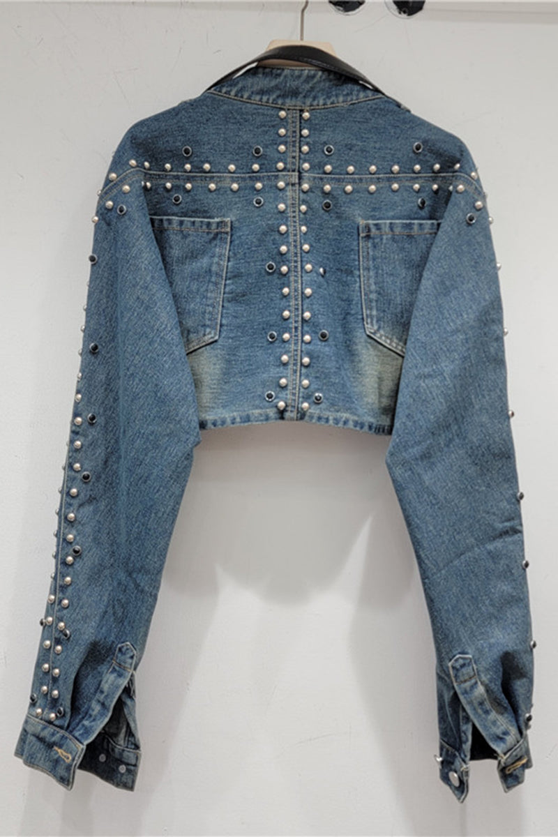 Studded Cropped Denim Jacket