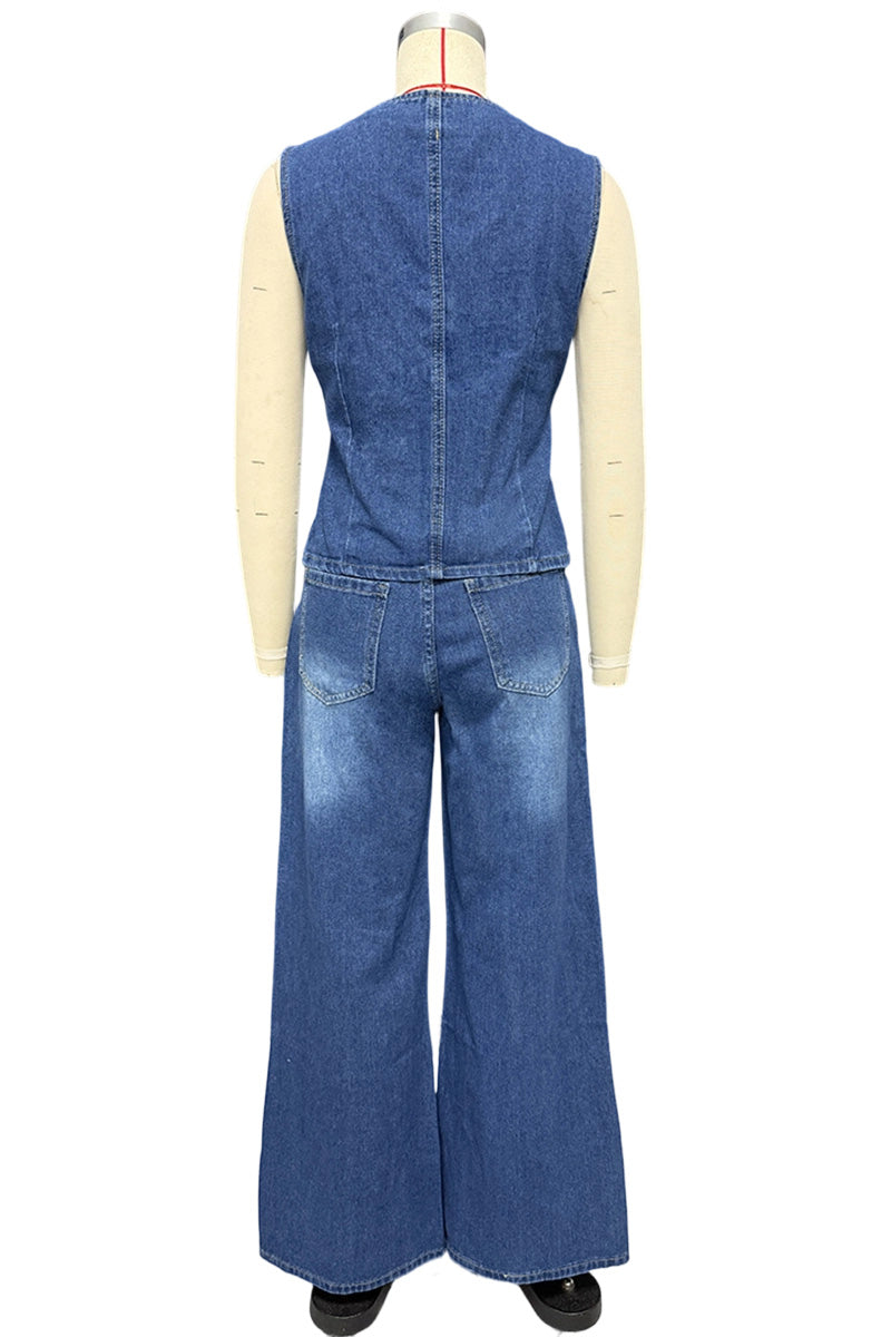 Stylish Denim Sleeveless Pants Set