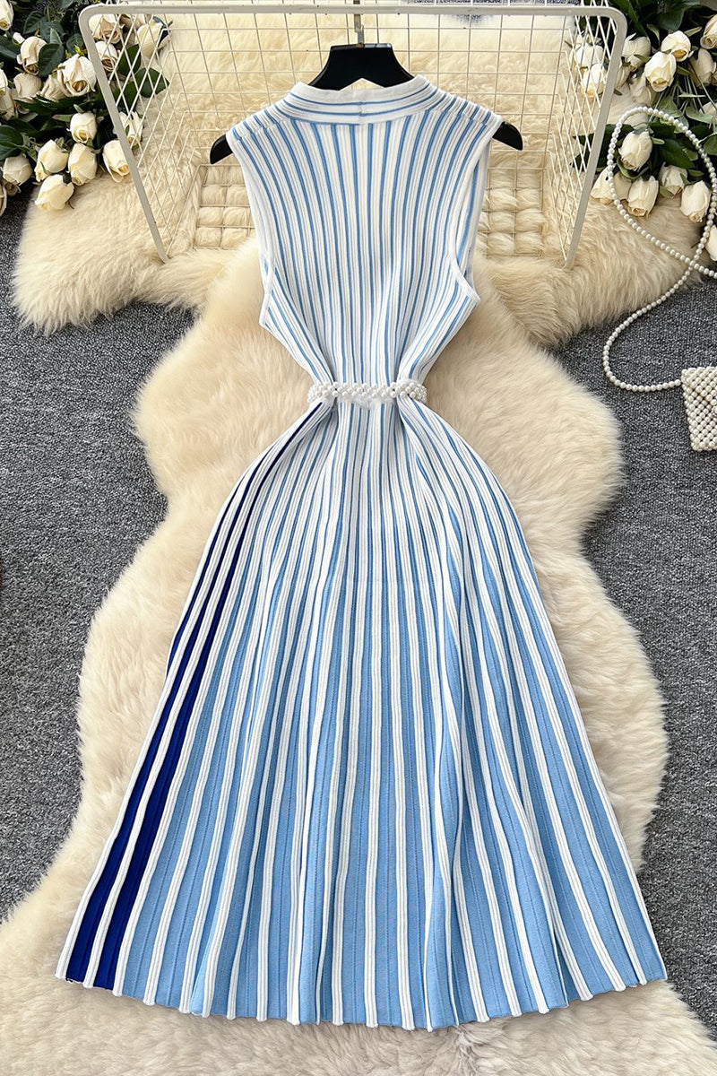 Classic Striped Sleeveless Casual Dress