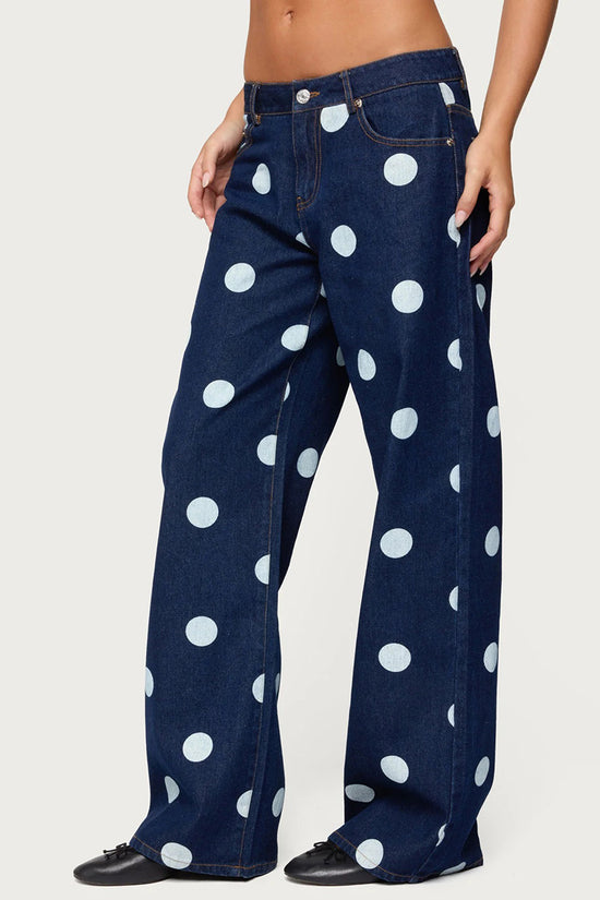 Polka Dot Denim Straight Jeans