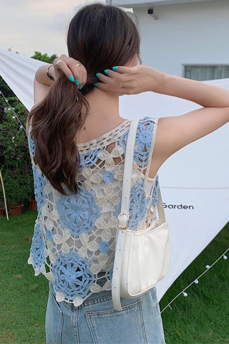 Floral Crochet Sleeveless Knit Vest