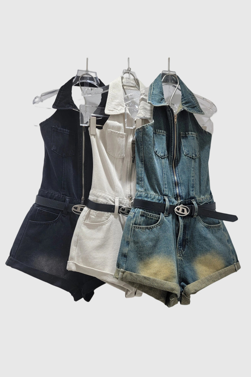Chic Denim Sleeveless Romper