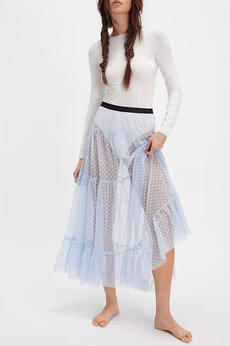 Sheer Layered Midi Skirt