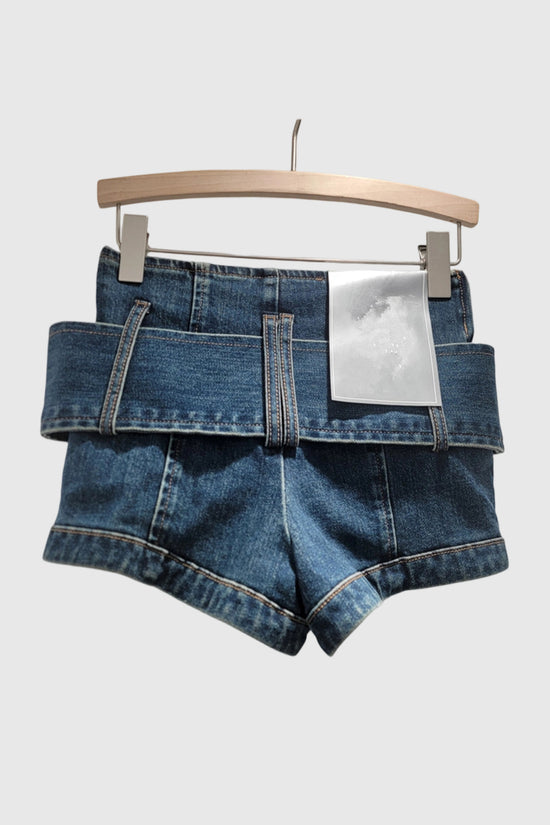 Belted High-Waist Denim Shorts