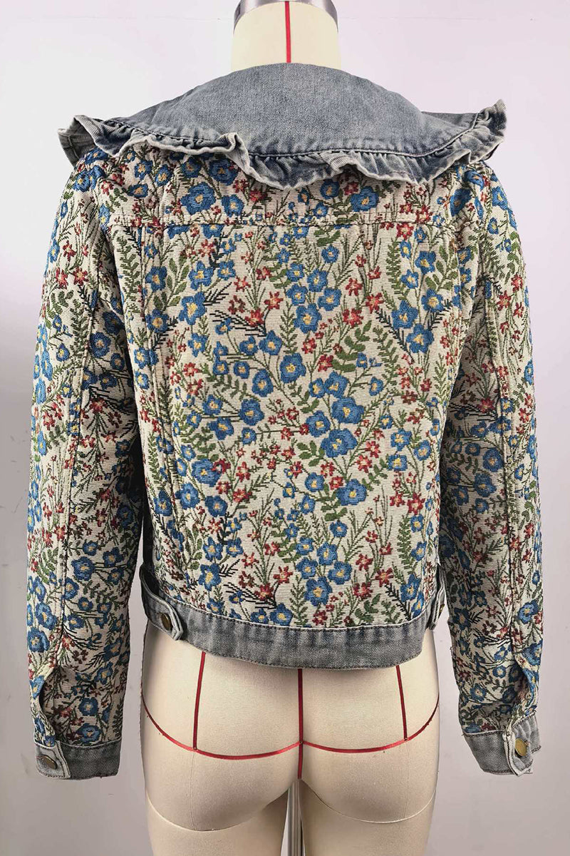 Ruffled Floral Denim Jacket