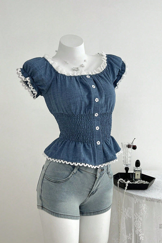 Charming Buttoned Smocked Peplum Top