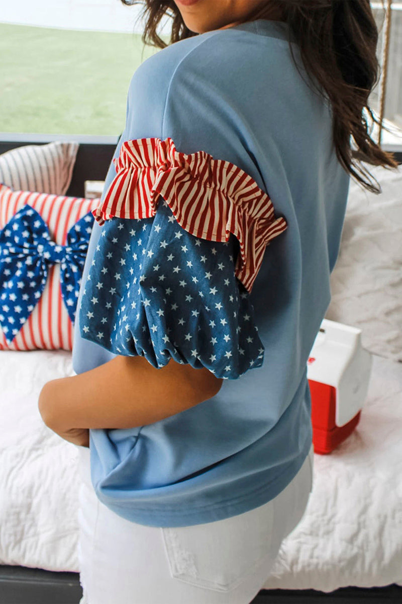 Star & Stripe Short Puff Sleeve Top