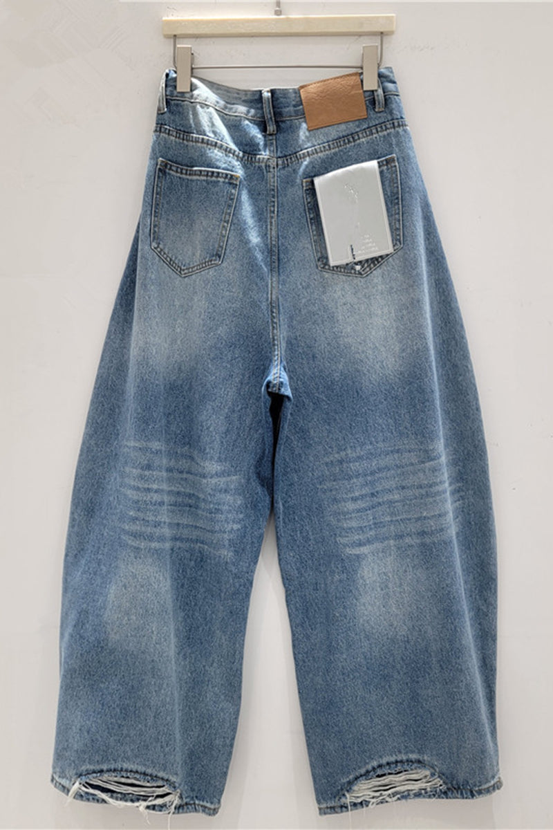 Embellished Distressed Barrel Jeans