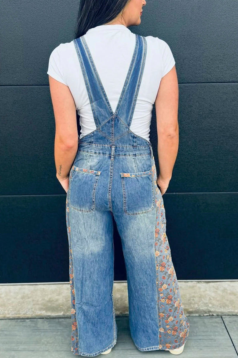 Floral Patchwork Wide Leg Overalls