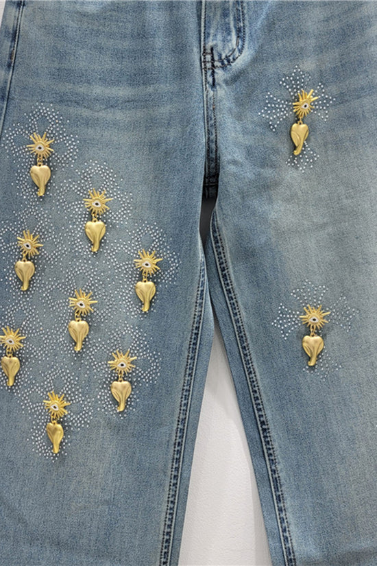 Embellished Straight-Leg Denim Jeans