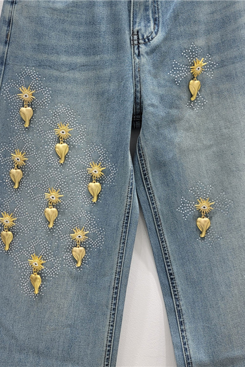 Embellished Straight-Leg Denim Jeans