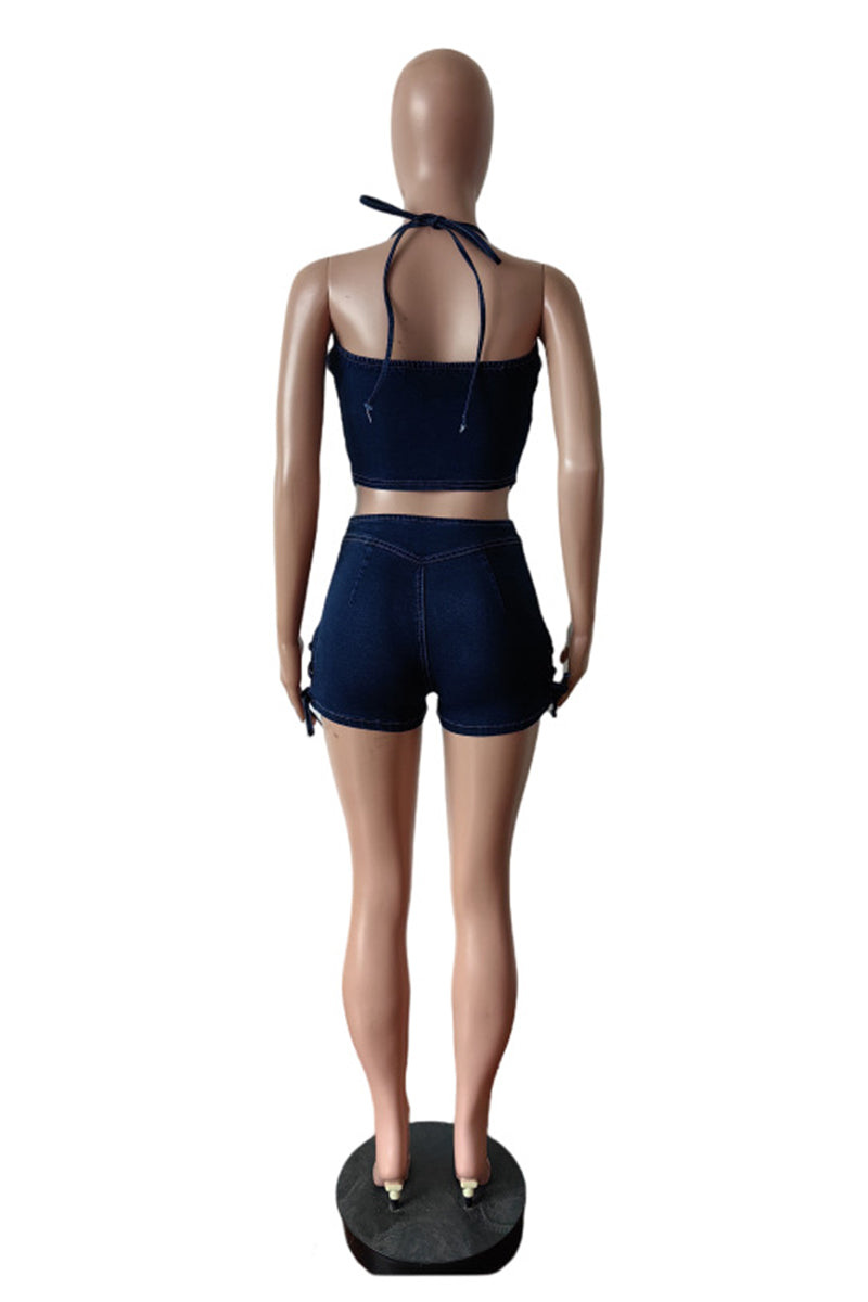 Chic Corset Style Denim Short Set