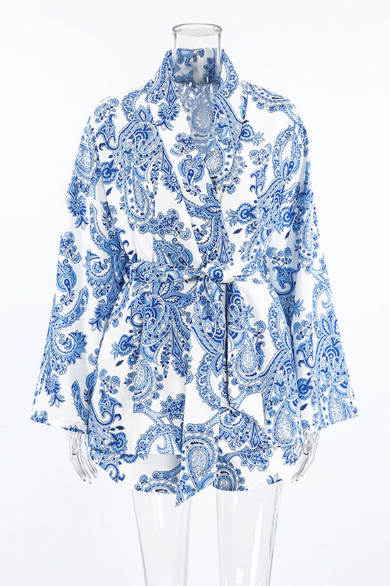 Elegant Print Pajama Set with Belt