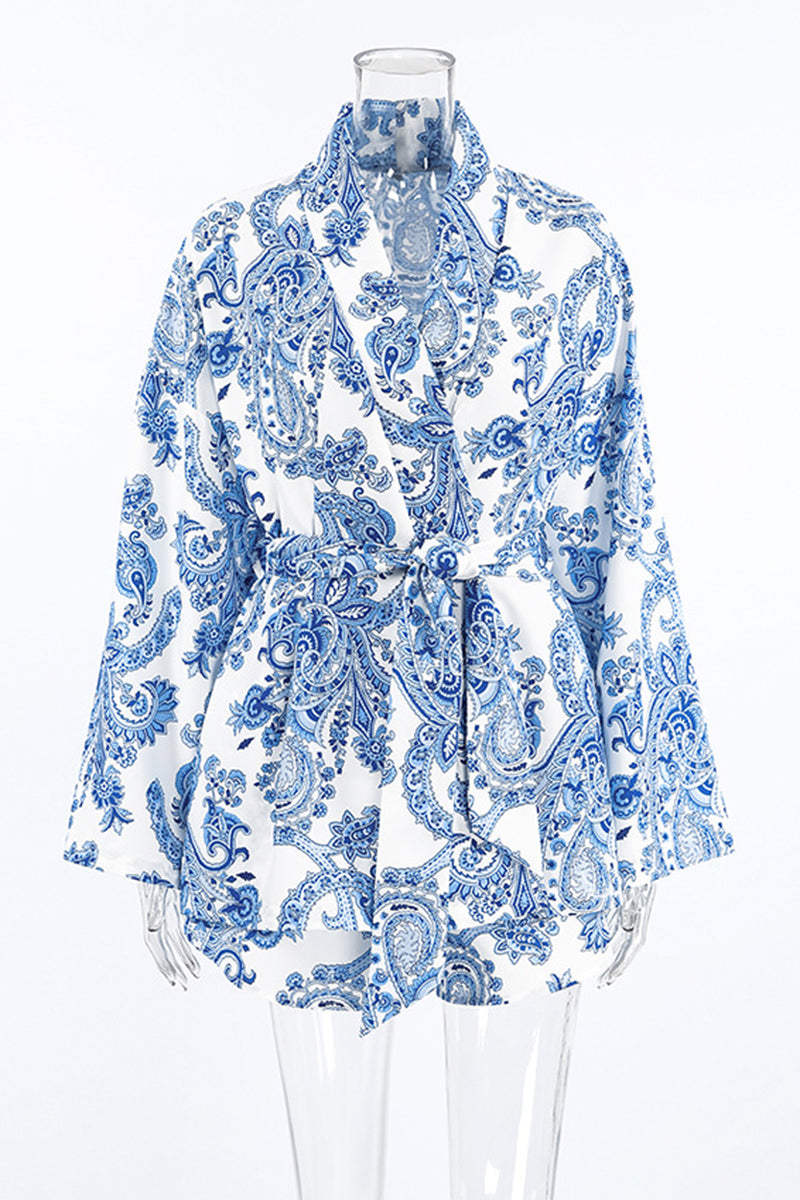 Elegant Print Pajama Set with Belt