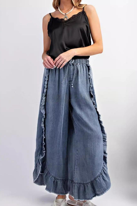 Ruffled Wide Leg Jeans