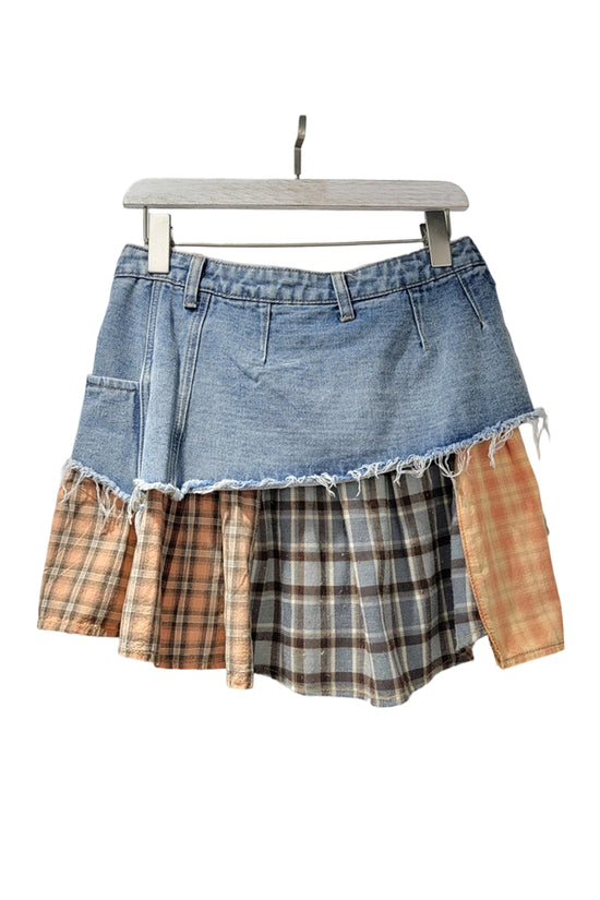 Distressed Denim Patchwork Mini Skirt