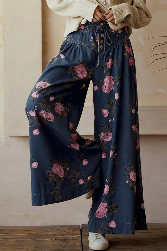 Floral Print Wide Leg Jeans