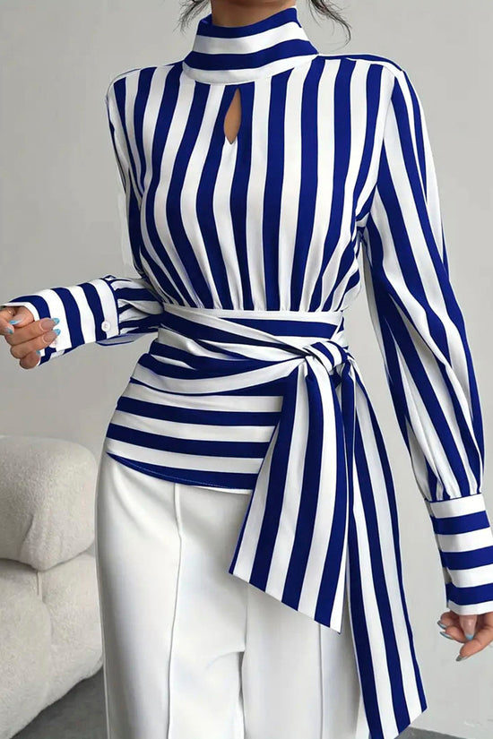 Striped Wrap Long Sleeve Blouse