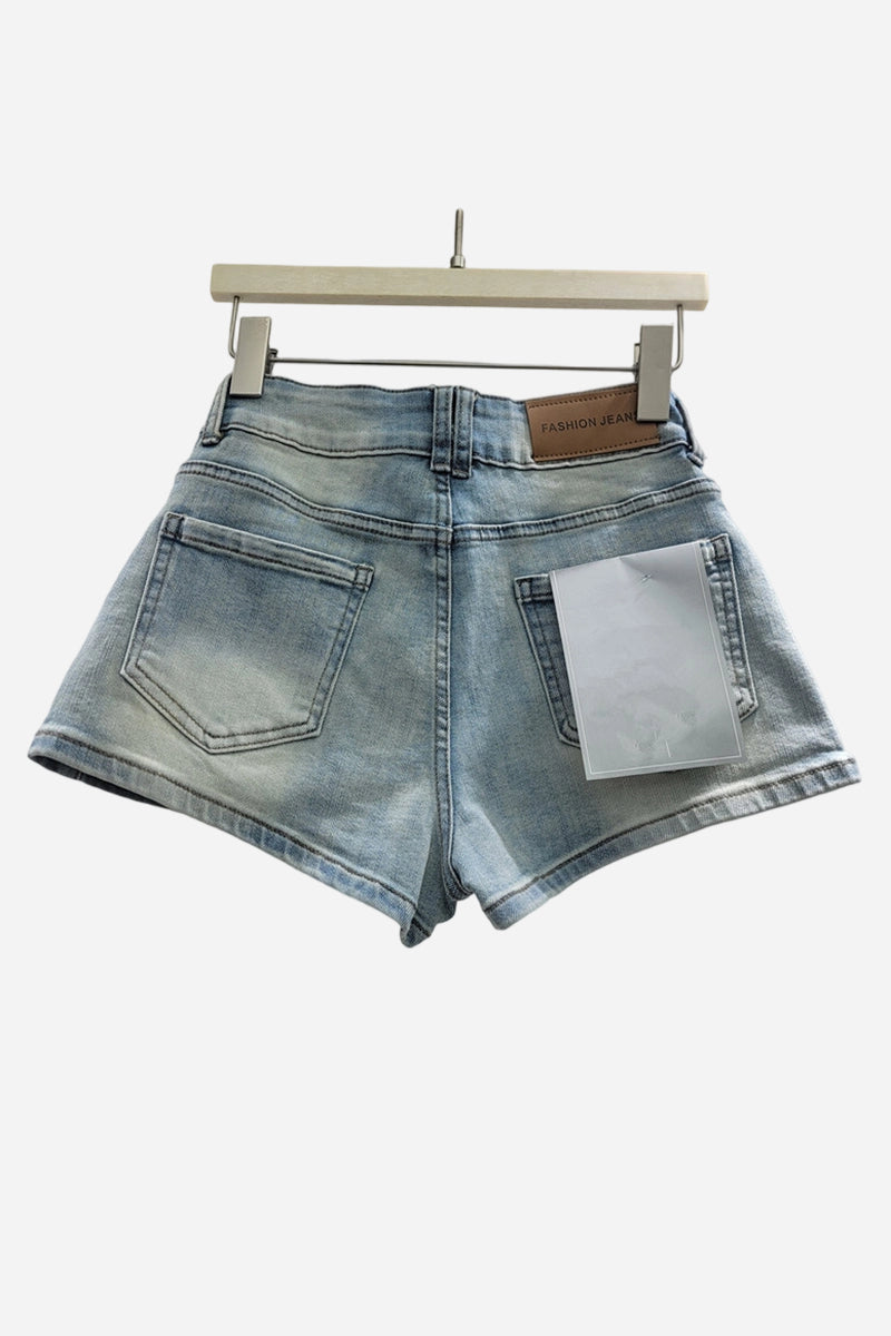 Embellished Low Waist Denim Shorts