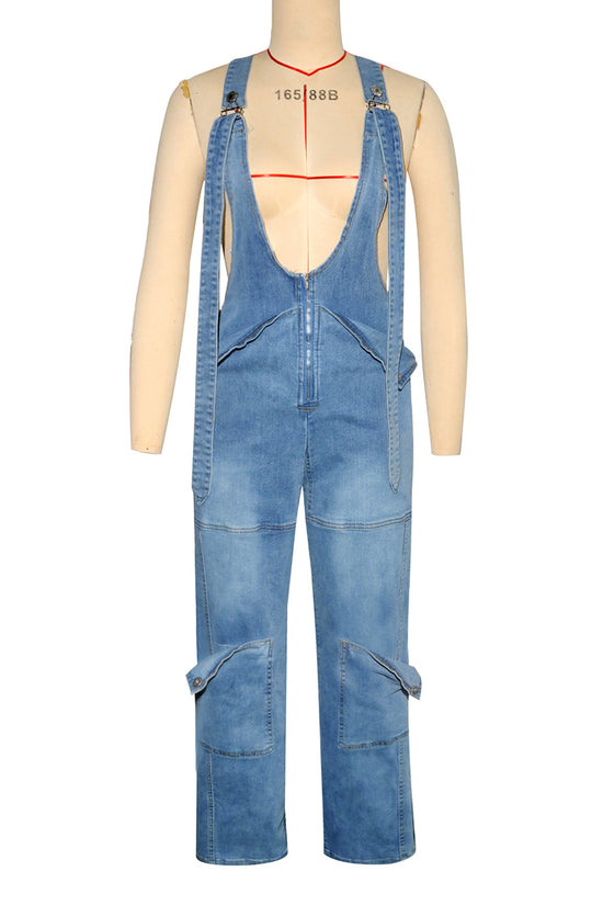 Wide-Leg Denim Jumpsuit