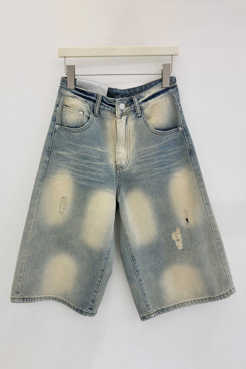 Lace-Trimmed Denim Shorts